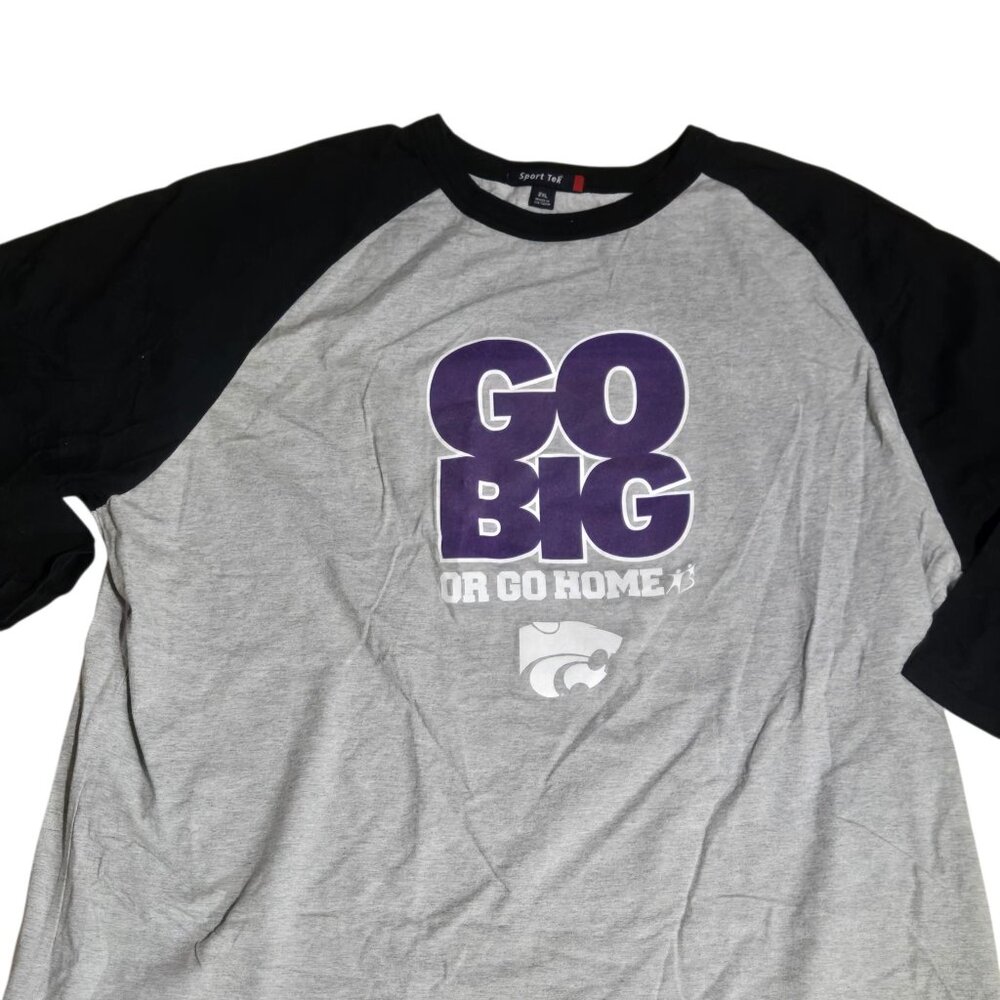 Kansas State Wildcats 2XL Baseball Style Raglan Tee Go Big Graphic Black Gray